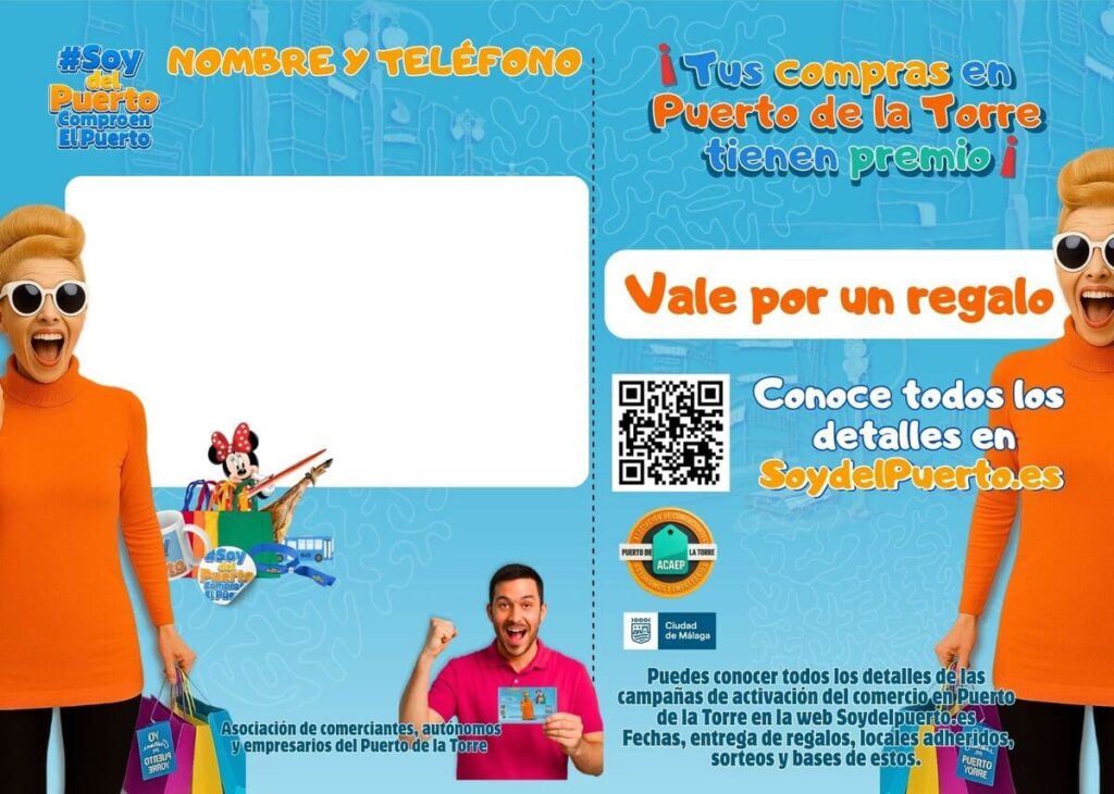 SoyDelPuerto » Campañas comercio
Cronología de las campañas de incentivación del comercio en Puerto de la Torre - Málaga
A continuación puedes ver las campañas de nuestra asociación PUERTO DE LA TORRE TE ESTOY AMANDO LOCAMENTE
ACAEP colaboró el 30 de noviembre del 2024 en esta preciosa campaña del Área de comercio del Ayuntamiento de Málaga</p> </p>
CABALGATA REYES MAGOS 2025
ACAEP colaboró en la Cabalgata de los Reyes Magos organizada por la Junta municipal de distrito 10 con el lema "De barrio se nace pero también se hace"</p> </p>
PINTADO PERSIANAS
En septiembre arranca la campaña de pintado de persianas gracias al Área de comercio del Ayuntamiento de Málaga</p> </p>
SOY DEL PUERTO COMPRO EN EL PUERTO
Campaña de apoyo al comercio tradicional y cercanía del Puerto de la Torre</p> </p>
AISLAMIENTO
El aislamiento interior de la furgoneta camper es muy importante para aislarse tanto térmicamente como acústicamente.</p> </p>
ELECTRICIDAD
Servicio integral de electricidad en furgonetas camper, placas solares, inversores, baterías</p> </p>
CHARANGA EN EL PUERTO
Animación pasacalles en el puerto de la Torre con música y personajes infantiles</p> </p>
ASIENTOS
Asientos homologados para campers, asientos giratorios, asientos traseros...</p> </p>
CALEFACCIÓN
Calefacción para furgonetas camper y autocaravanas</p> </p>
MUEBLES
Muebles a medida pensados para aprovechar cada hueco de tu camper</p> </p>
Participa en los sorteos de jamones, tazas y viaje escapada.
VALE POR UN REGALO
Debes estar pendiente a nuestras redes sociales para conocer los días y horario de colocación de nuestro stand de entrega de regalitos.